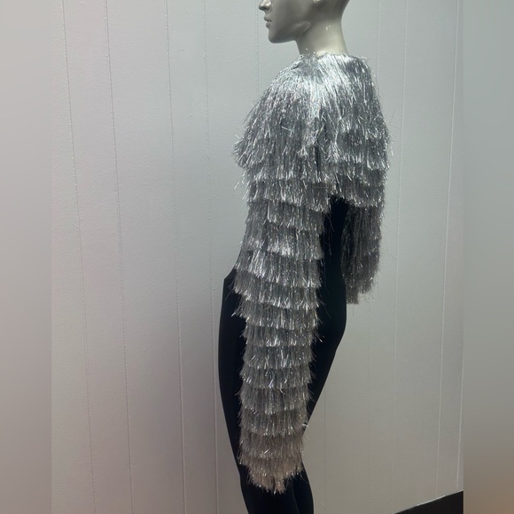 Meet Me Silver Metallic Tinsel Fringe Bolero Jacket - Picture 5 of 7